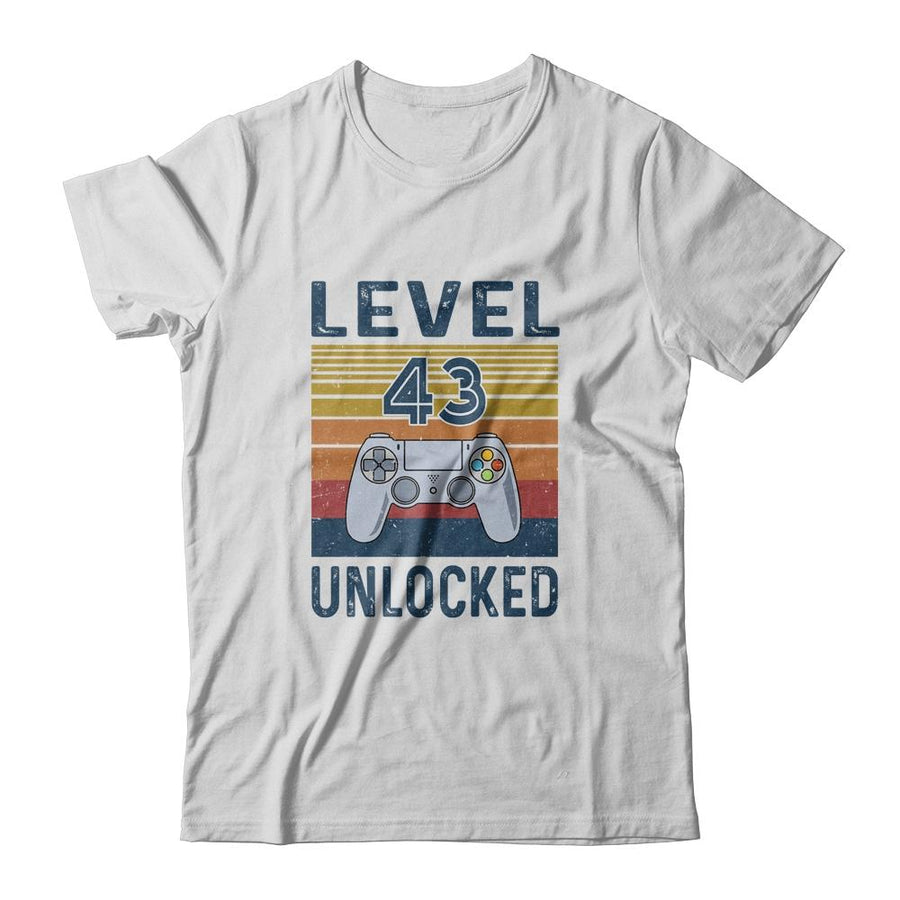 Level 43 Unlocked Video Gamer 43th Birthday Gifts-T-Shirt & Hoodie-Classic T-Shirt-White
