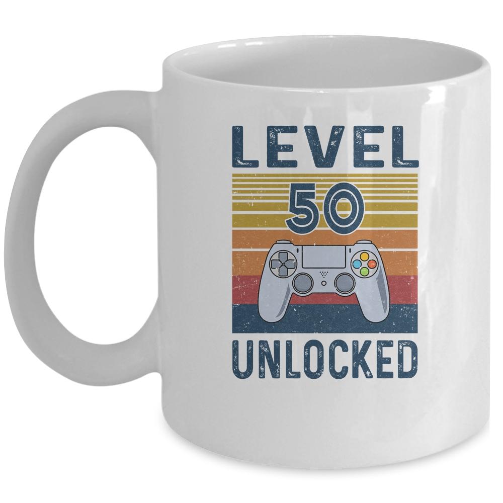 Level 50 Unlocked Video Gamer 50th Birthday Gifts Mug-Coffee Mug-Mug-White