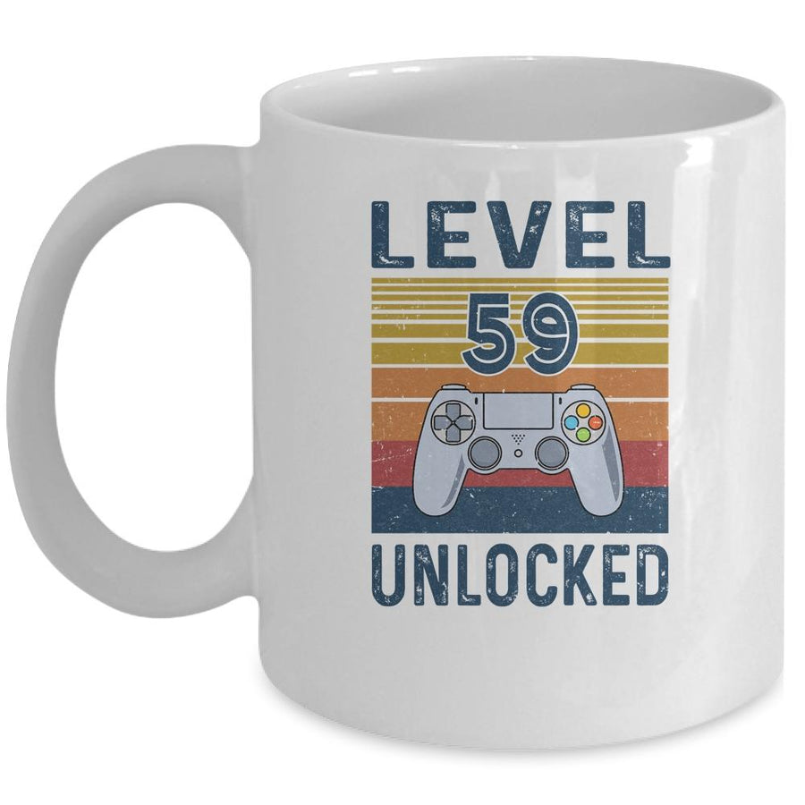 Level 59 Unlocked Video Gamer 59th Birthday Gifts Mug-Coffee Mug-Mug-White