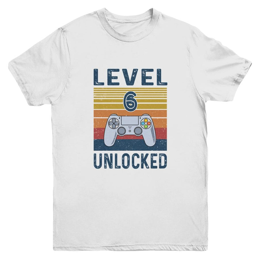 Level 6 Unlocked Video Gamer 6th Birthday Gifts Youth-Youth Shirt-Youth T-Shirt-White