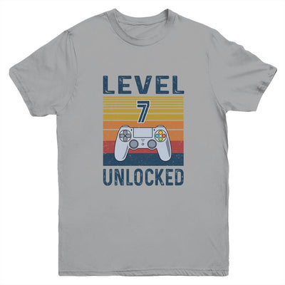 Level 7 Unlocked Video Gamer 7th Birthday Gifts Youth-Youth Shirt-Youth T-Shirt-Sport Grey