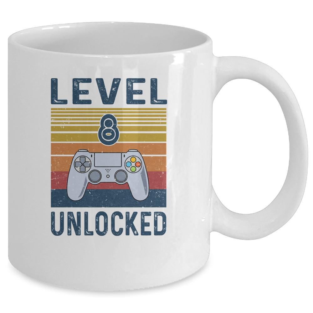 Level 8 Unlocked Video Gamer 8th Birthday Gifts Mug-Coffee Mug-Mug-White