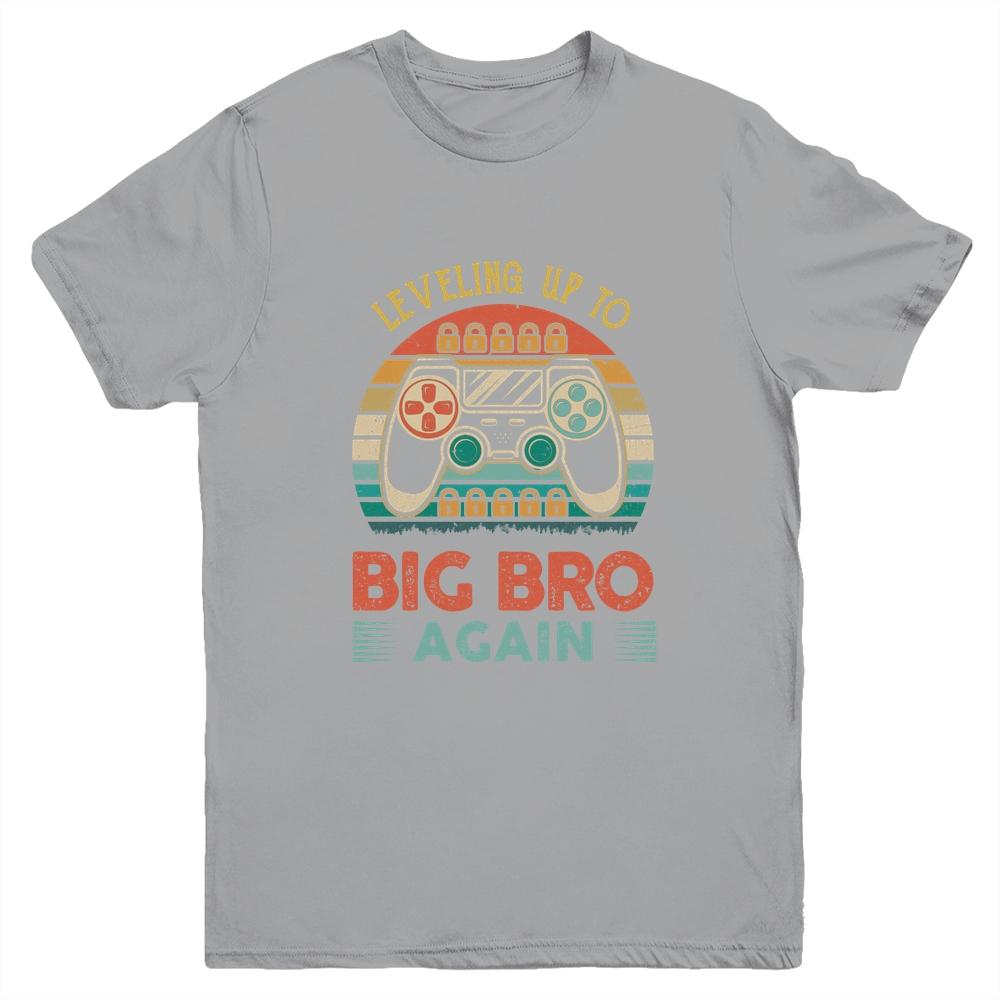 Leveling Up To Big Bro Again Vintage Big Brother Youth-Youth Shirt-Youth T-Shirt-Sport Grey