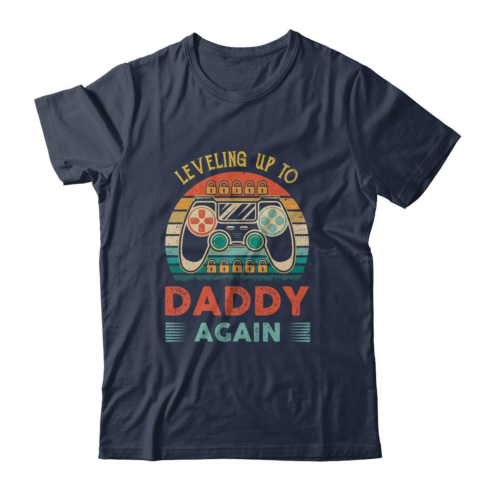 Leveling Up To Dad Again Father's Day Vintage-T-Shirt & Hoodie-Classic T-Shirt-Navy