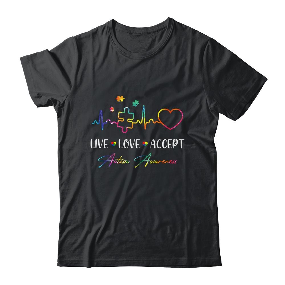 Live Love Accept Autism Awareness Tie Dye Autism Mom Boy Kid-T-Shirt & Hoodie-Classic T-Shirt-Black