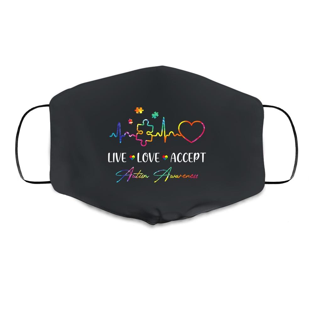 Live Love Accept Autism Awareness Tie Dye Autism Mom Boy Kid Cloth Face Mask-Cloth Face Mask-Cloth Face Mask-Black