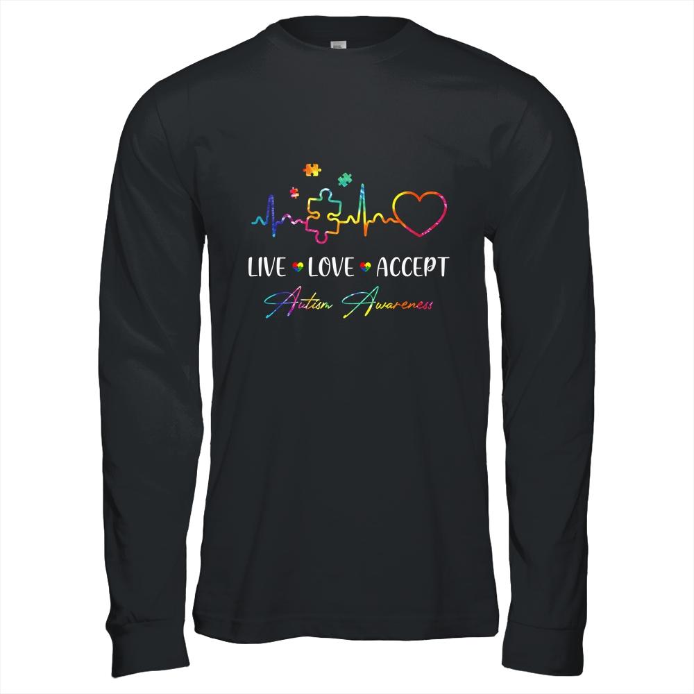 Live Love Accept Autism Awareness Tie Dye Autism Mom Boy Kid-T-Shirt & Hoodie-Long Sleeve T-Shirt-Black