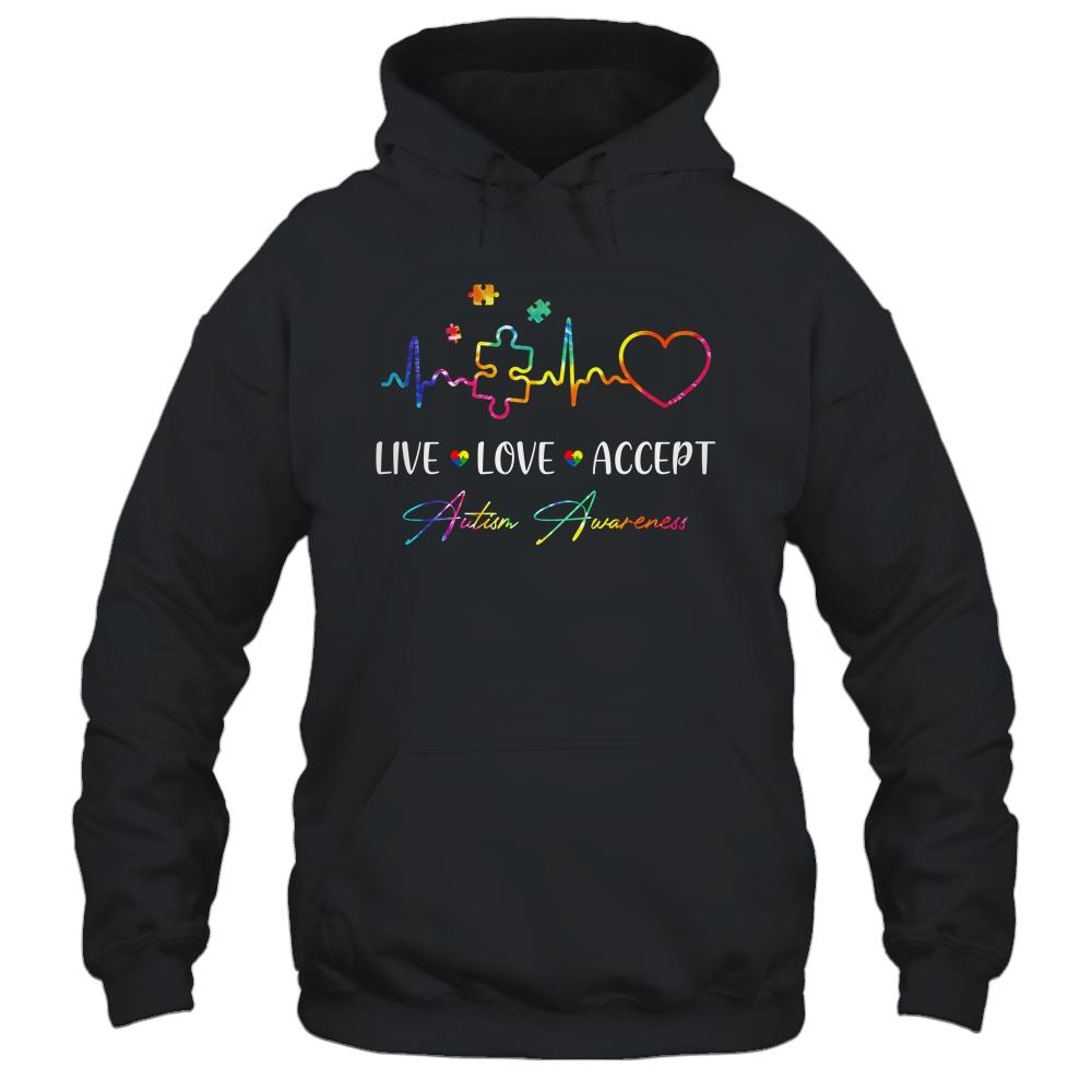 Live Love Accept Autism Awareness Tie Dye Autism Mom Boy Kid-T-Shirt & Hoodie-Pullover Hoodie-Black