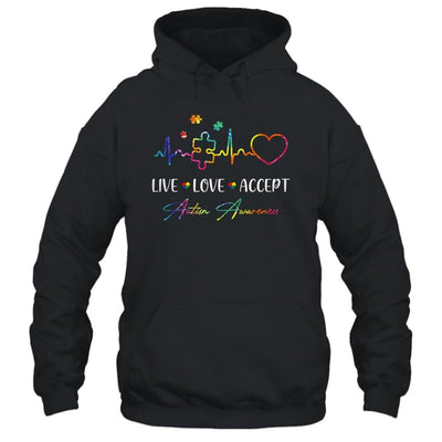 Live Love Accept Autism Awareness Tie Dye Autism Mom Boy Kid-T-Shirt & Hoodie-Pullover Hoodie-Black