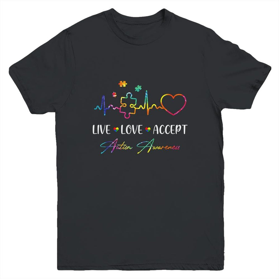 Live Love Accept Autism Awareness Tie Dye Autism Mom Boy Kid Youth-Youth Shirt-Youth T-Shirt-Black