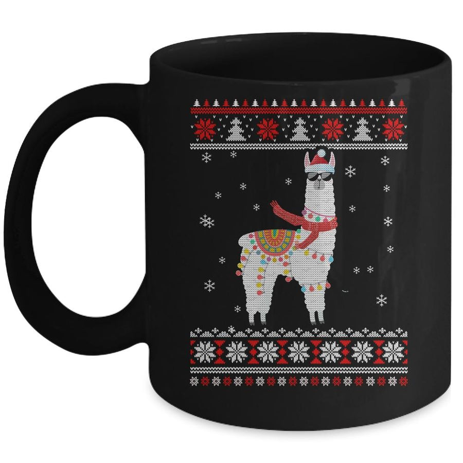 Llama Alpaca Christmas Tree Funny Ugly Christmas Sweater Mug-Coffee Mug-Mug-Black