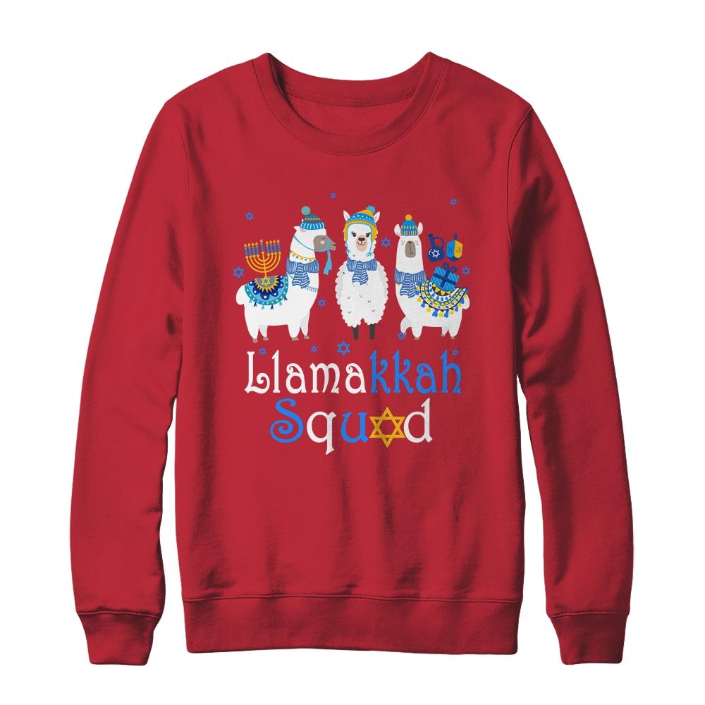 Llamakkah Squad Funny Jewish Hanukkah Gift Cute Llama-T-Shirt & Sweatshirt-Crewneck Sweatshirt-Red