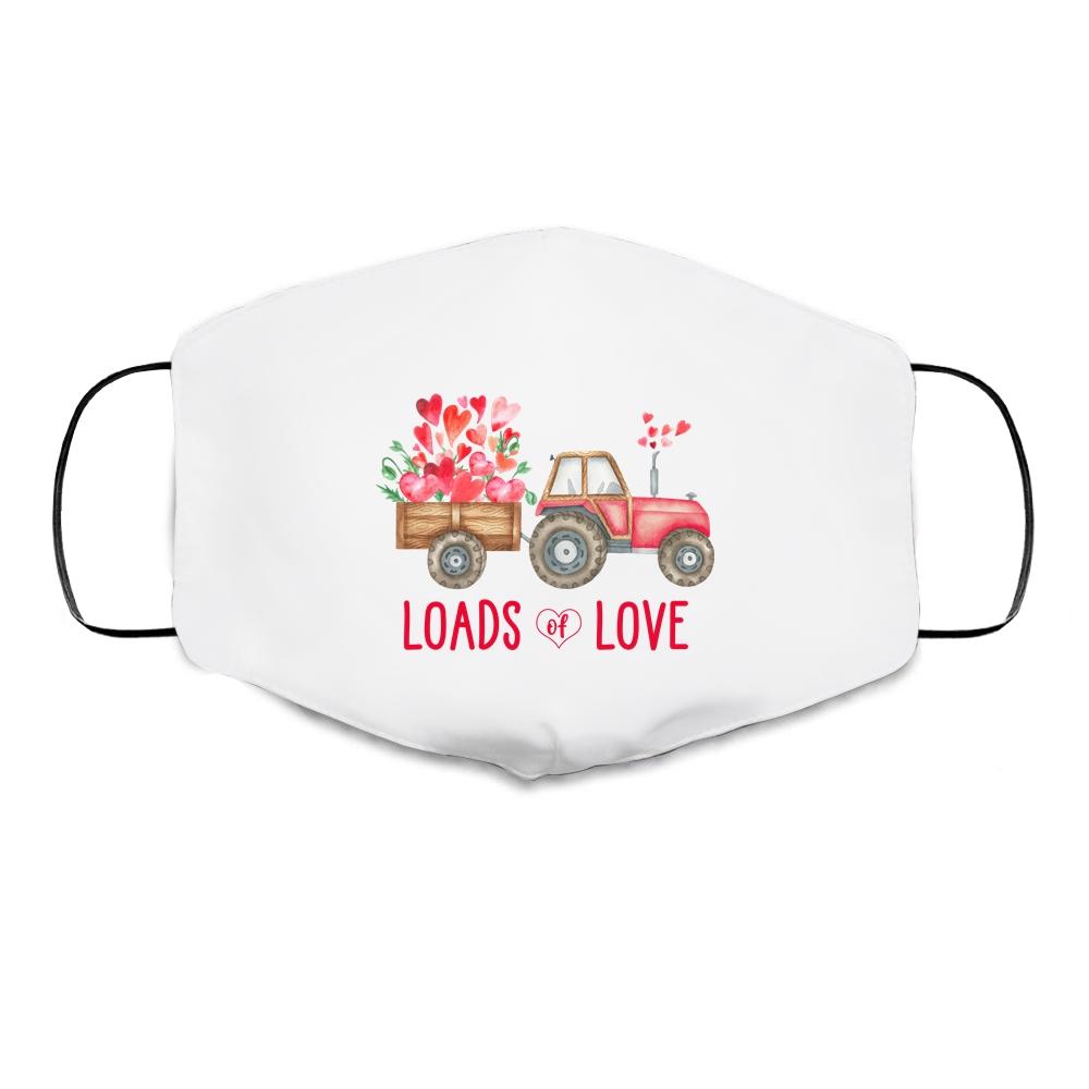 Loads Of Love Farm Tractor Valentines Day For Boys Cloth Face Mask-Cloth Face Mask-Cloth Face Mask-White