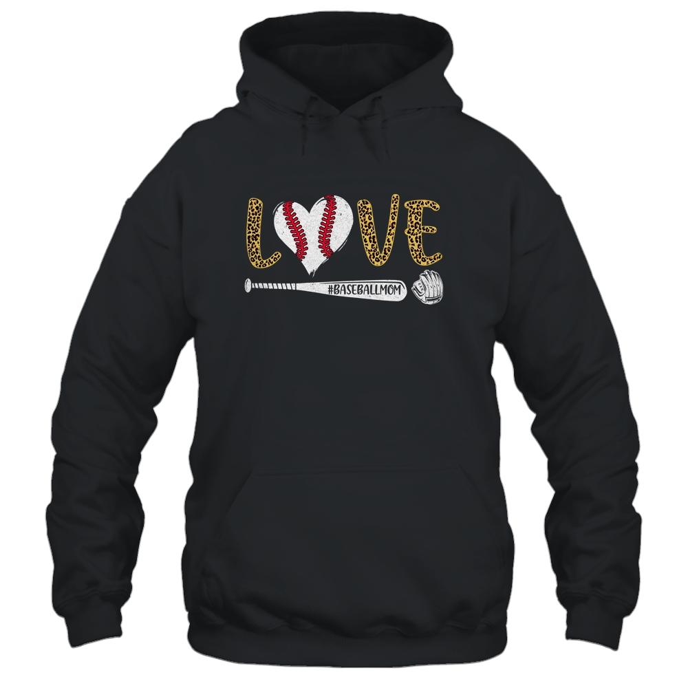 Love Baseball Mom Leopard Print Lover Mother's Day-T-Shirt & Tank Top-Pullover Hoodie-Black