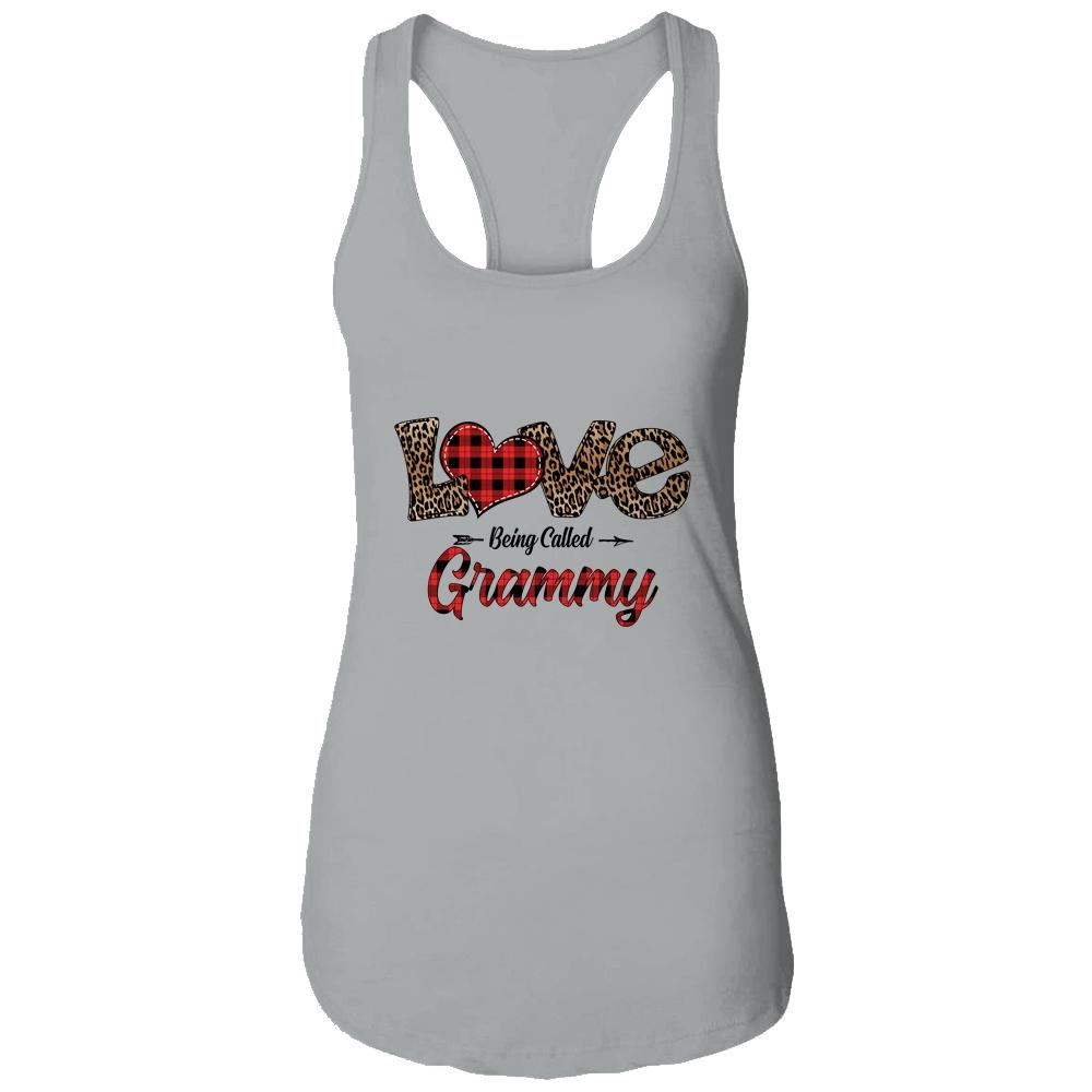 Love Being Called Grammy Leopard Red Plaid Heart Valentine-T-Shirt & Tank Top-Women's Ideal Racerback Tank-Heather Grey