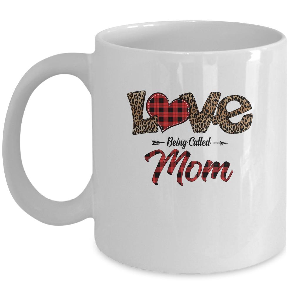 Love Being Called Mom Leopard Red Plaid Heart Valentine Mug-Coffee Mug-Mug-White