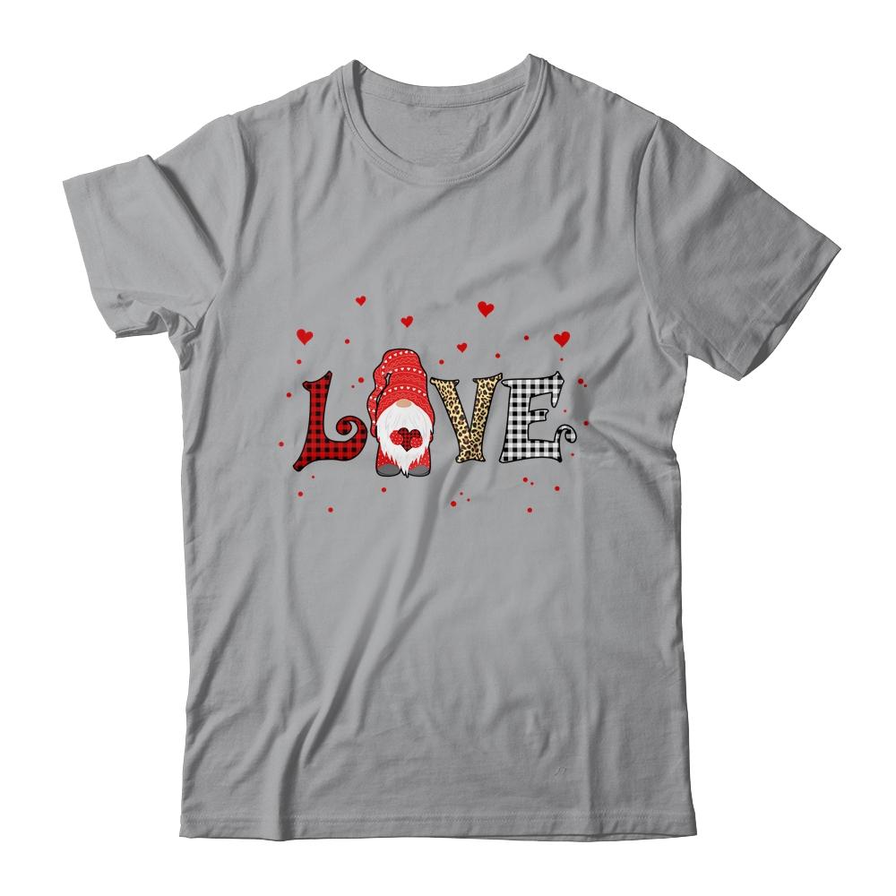 Love Gnome Valentines Day Heart Buffalo Plaid Leopard Gift-T-Shirt & Tank Top-Classic T-Shirt-Sport Grey