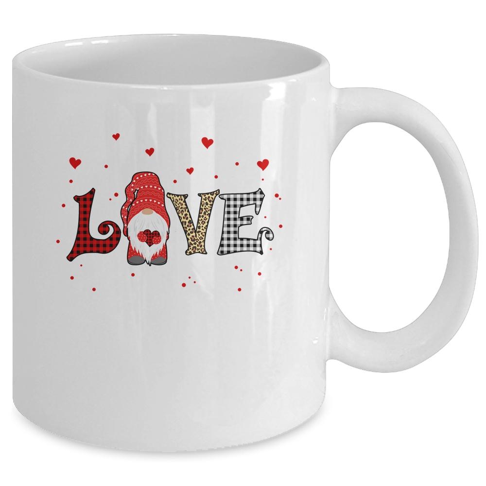 Love Gnome Valentines Day Heart Buffalo Plaid Leopard Gift Mug-Coffee Mug-
