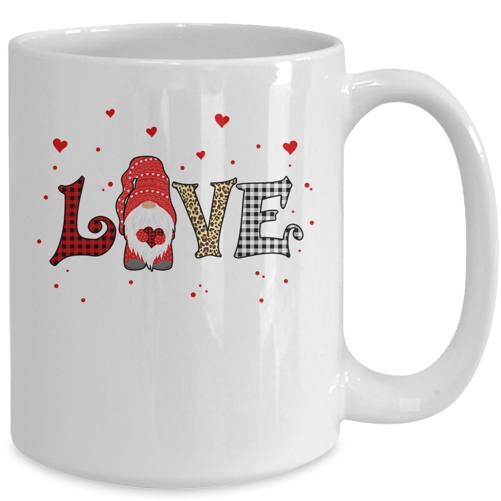 Love Gnome Valentines Day Heart Buffalo Plaid Leopard Gift Mug-Coffee Mug-
