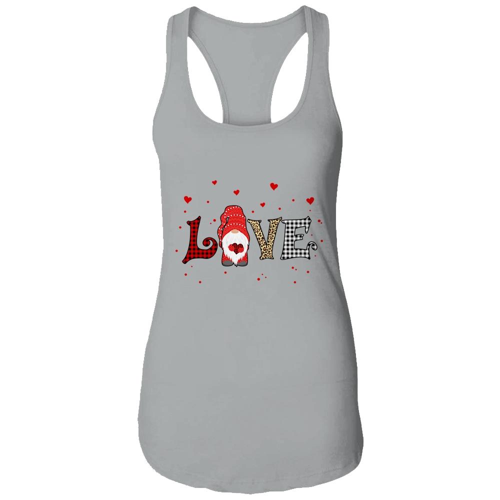 Love Gnome Valentines Day Heart Buffalo Plaid Leopard Gift-T-Shirt & Tank Top-Women's Ideal Racerback Tank-Heather Grey