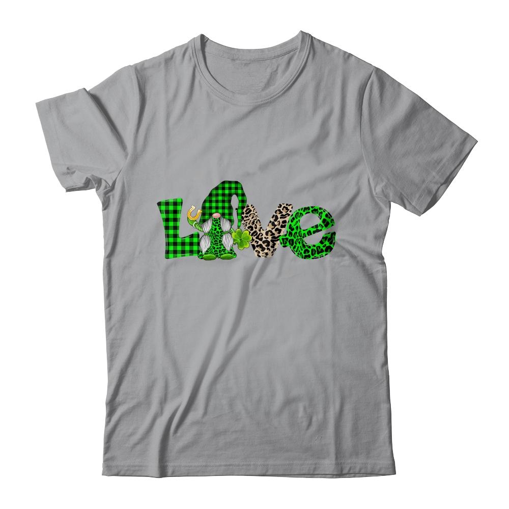 Love Irish Gnome Shamrock Leopard Plaid St Patrick's Day-T-Shirt & Hoodie-Classic T-Shirt-Sport Grey