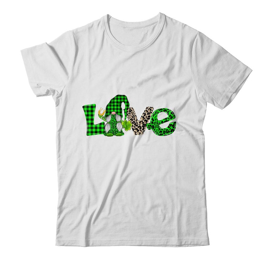 Love Irish Gnome Shamrock Leopard Plaid St Patrick's Day-T-Shirt & Hoodie-Classic T-Shirt-White