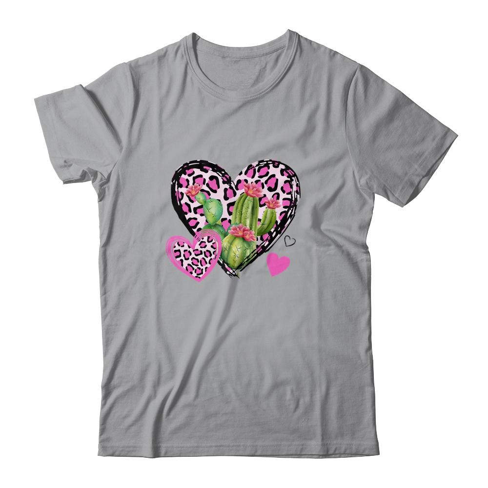 Love Leopard Heart Cactus Plant Gift Valentines Day-T-Shirt & Tank Top-Classic T-Shirt-Sport Grey