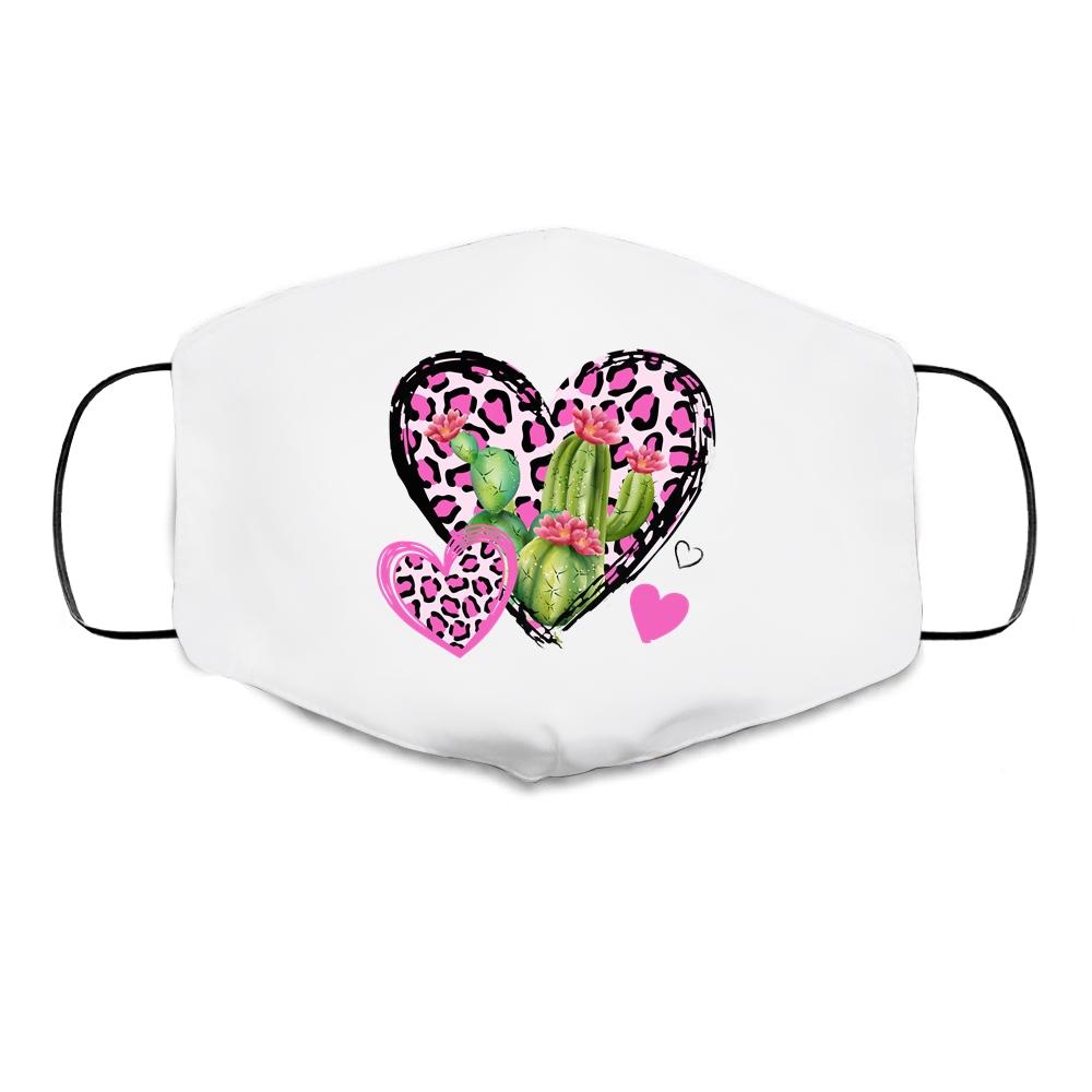 Love Leopard Heart Cactus Plant Gift Valentines Day Cloth Face Mask-Cloth Face Mask-Cloth Face Mask-White