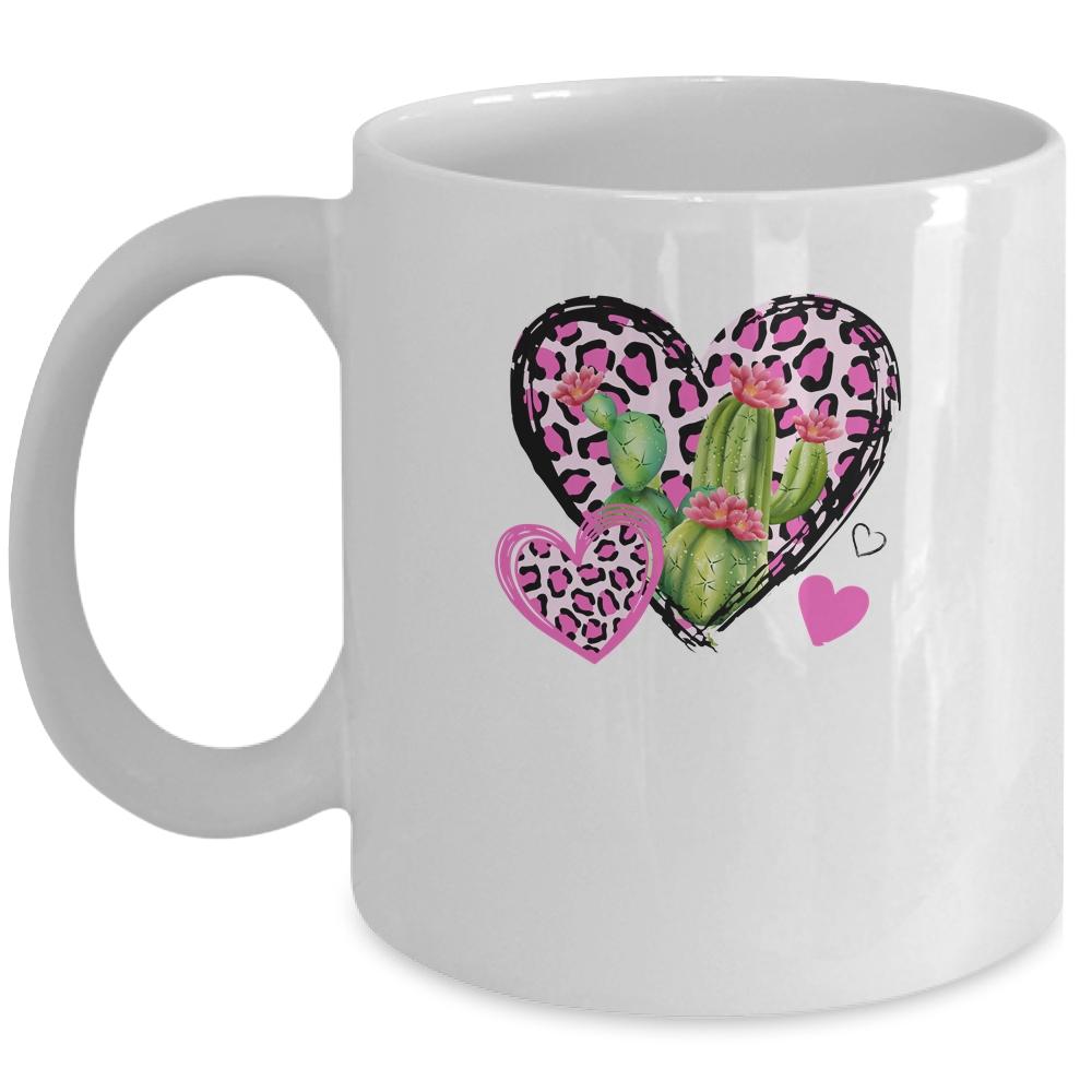 Love Leopard Heart Cactus Plant Gift Valentines Day Mug-Coffee Mug-Mug-White