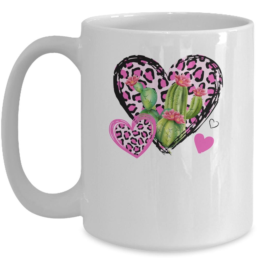 Love Leopard Heart Cactus Plant Gift Valentines Day Mug-Coffee Mug-Mug-White