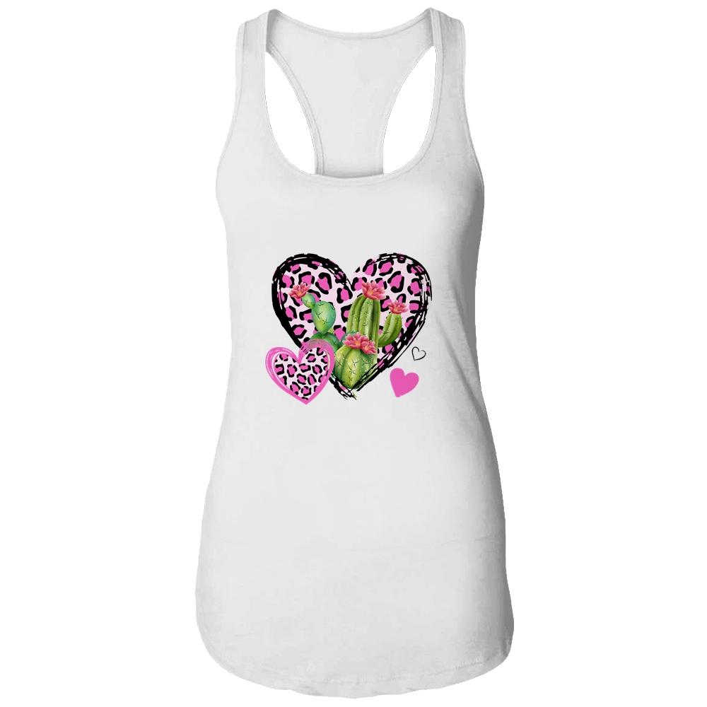 Love Leopard Heart Cactus Plant Gift Valentines Day-T-Shirt & Tank Top-Women's Ideal Racerback Tank-White