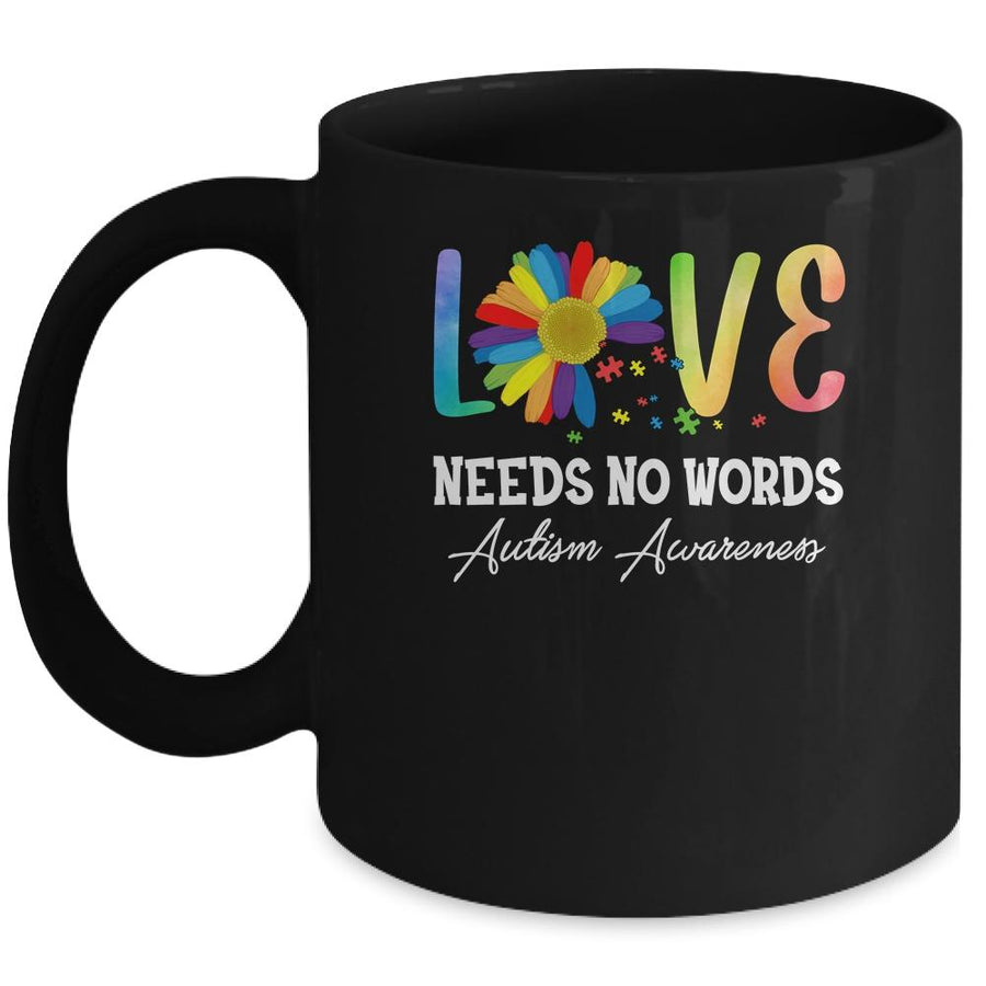 Love Needs No Words Autism Awareness Floral Colorful Mug-Coffee Mug-Mug-Black