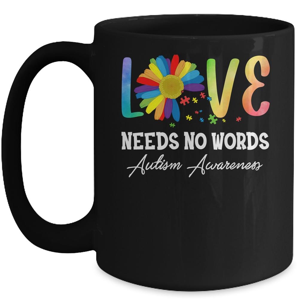 Love Needs No Words Autism Awareness Floral Colorful Mug-Coffee Mug-Mug-Black