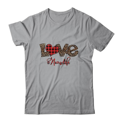 Love Nurse Life Leopard Plaid Nursing Lovers Valentines Gift-T-Shirt & Tank Top-Classic T-Shirt-Sport Grey