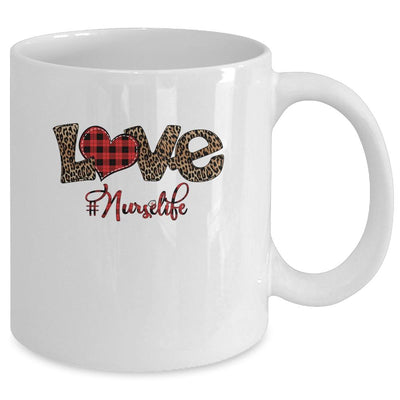 Love Nurse Life Leopard Plaid Nursing Lovers Valentines Gift Mug-Coffee Mug-
