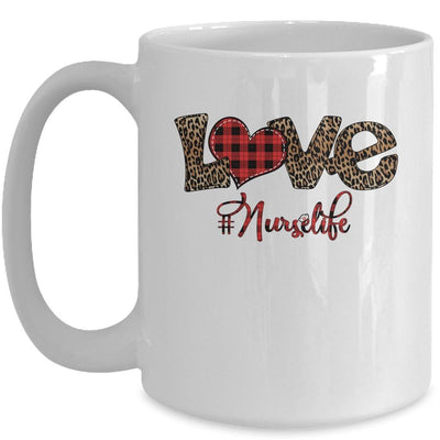 Love Nurse Life Leopard Plaid Nursing Lovers Valentines Gift Mug-Coffee Mug-Mug-White