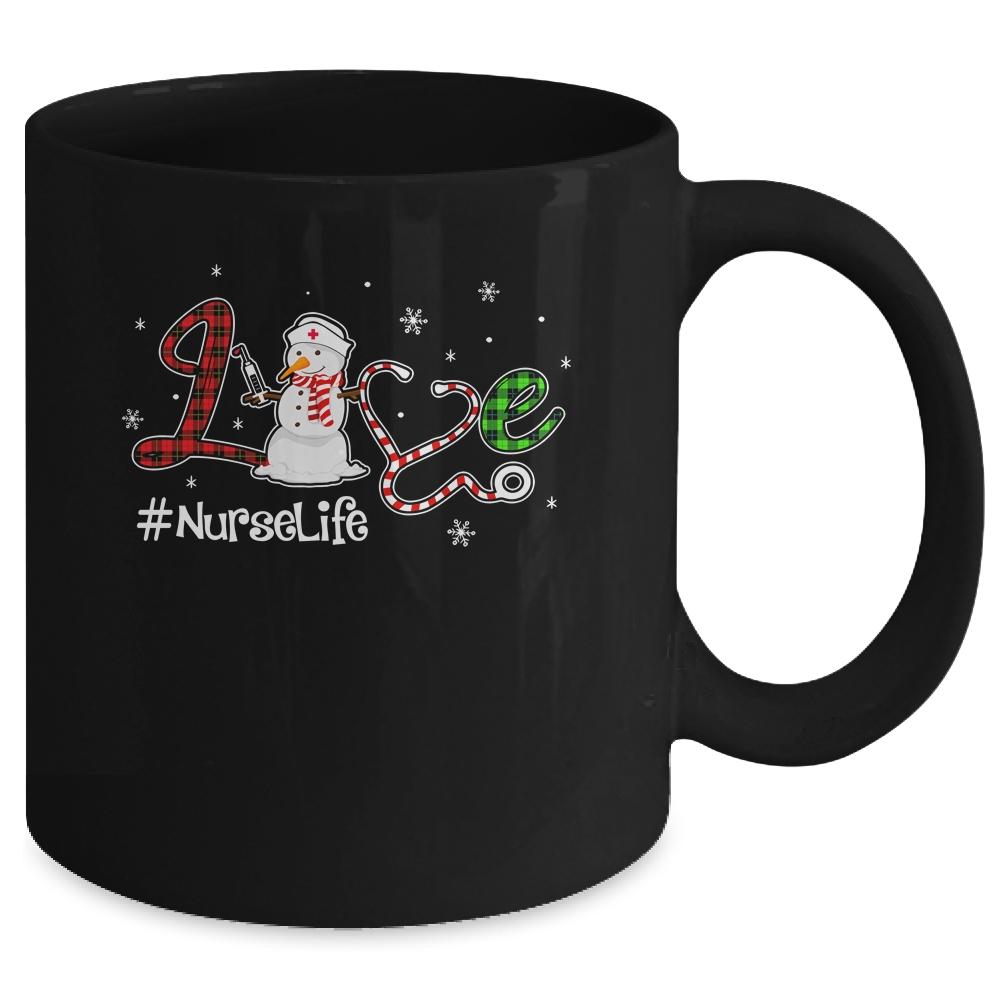 Love Nurse Life Snowman Funny Nursing Christmas Day Gifts Mug-Coffee Mug-Mug-Black