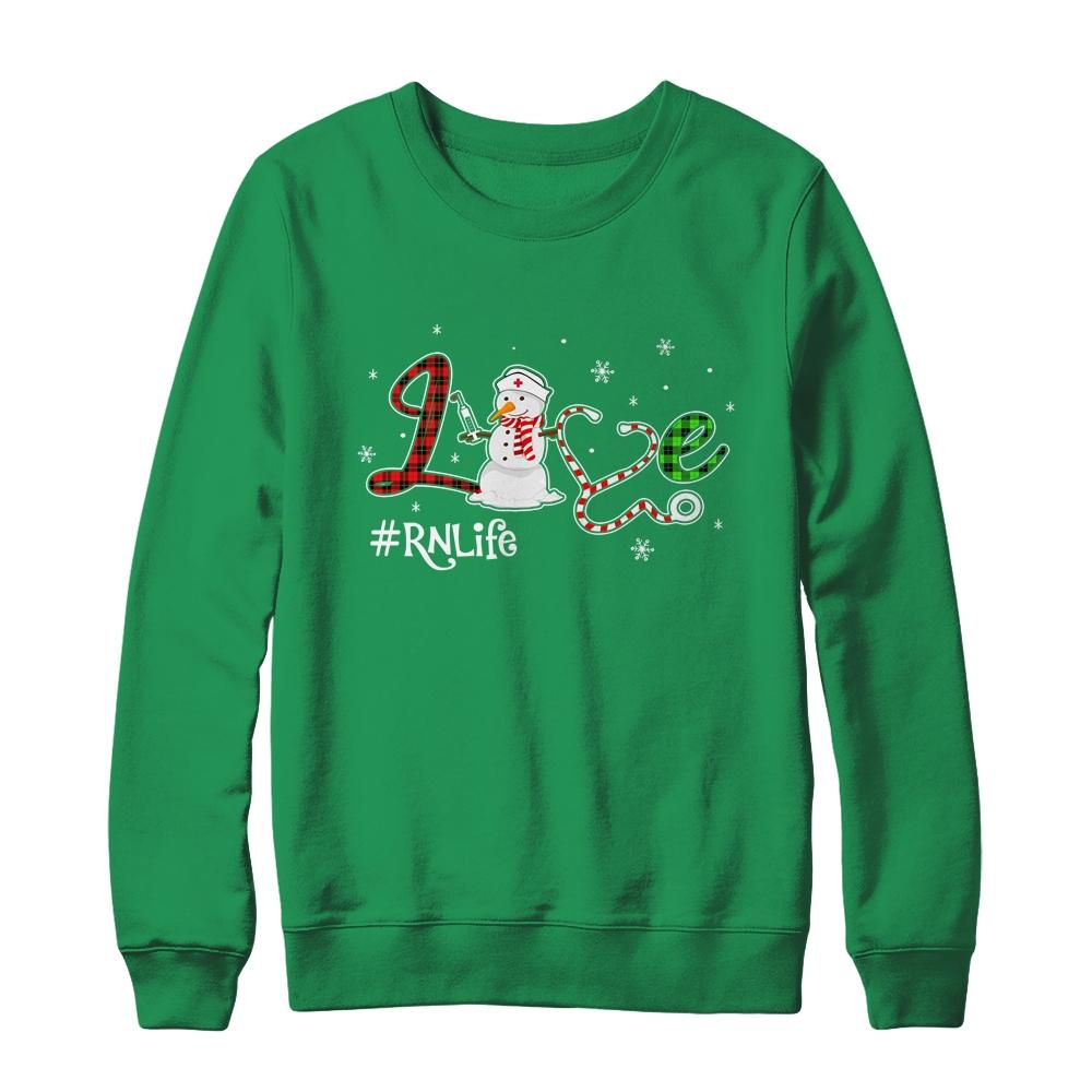 Love RN Life Snowman Funny Nursing Christmas Day Gifts-T-Shirt & Sweatshirt-Crewneck Sweatshirt-Irish Green