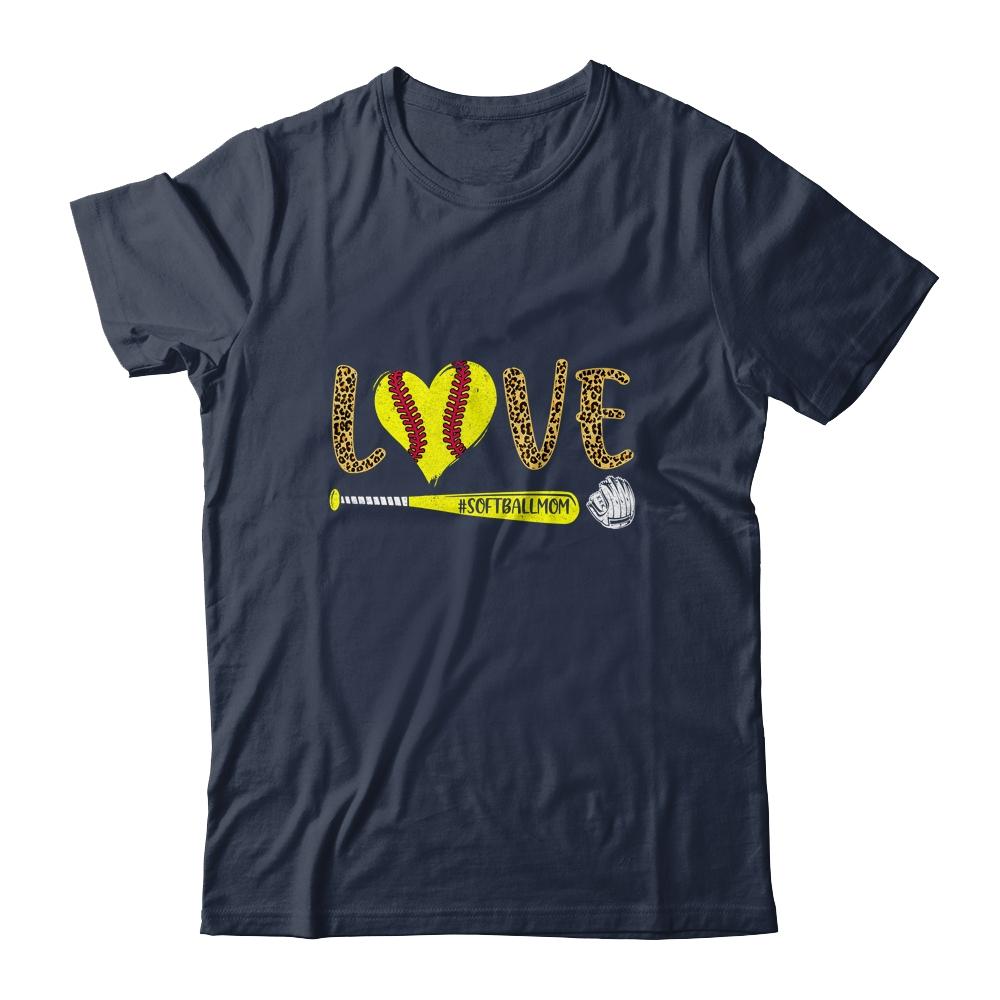 Love Softball Mom Leopard Print Lover Mother's Day-T-Shirt & Tank Top-Classic T-Shirt-Navy
