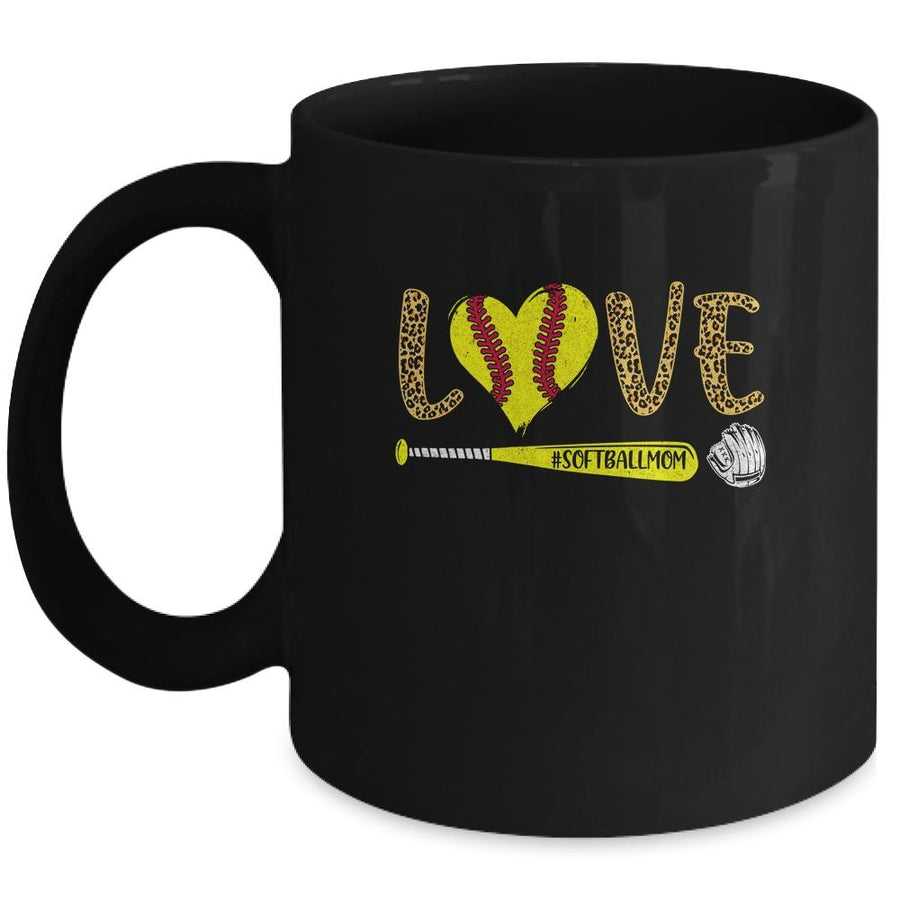 Love Softball Mom Leopard Print Lover Mother's Day Mug-Coffee Mug-Mug-Black