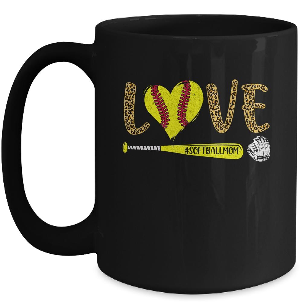 Love Softball Mom Leopard Print Lover Mother's Day Mug-Coffee Mug-Mug-Black