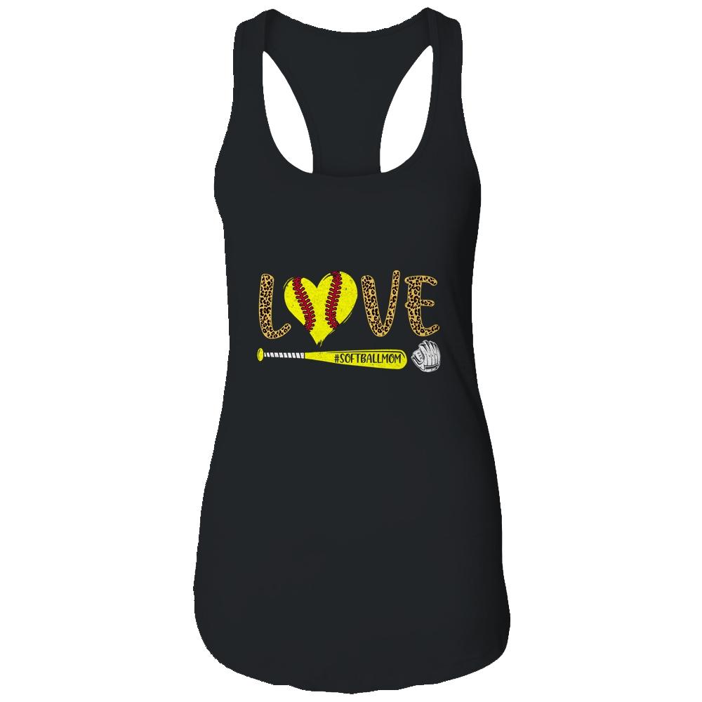 Love Softball Mom Leopard Print Lover Mother's Day-T-Shirt & Tank Top-Women's Ideal Racerback Tank-Black