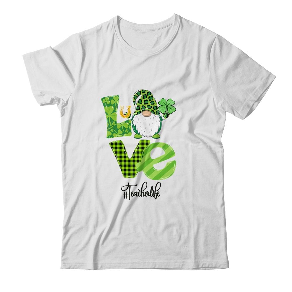 Love Teacher Life Gnome Leopard Shamrock St Patrick's Day-T-Shirt & Hoodie-Classic T-Shirt-White