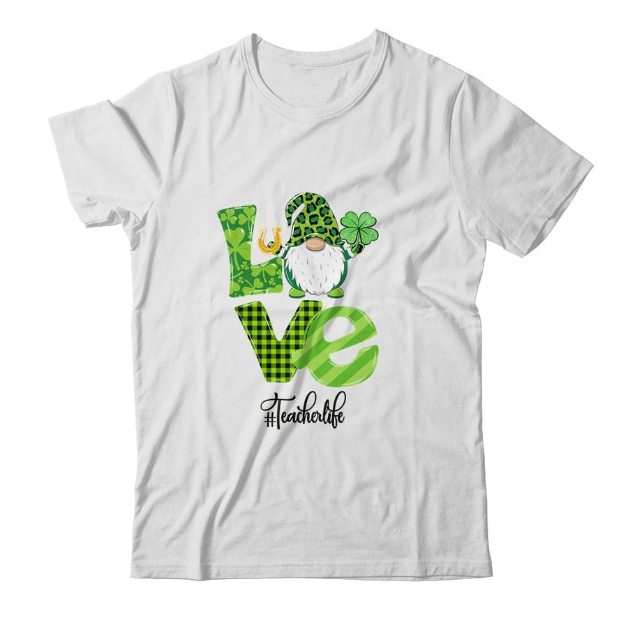 Love Teacher Life Gnome Leopard Shamrock St Patrick's Day-T-Shirt & Hoodie-Classic T-Shirt-White