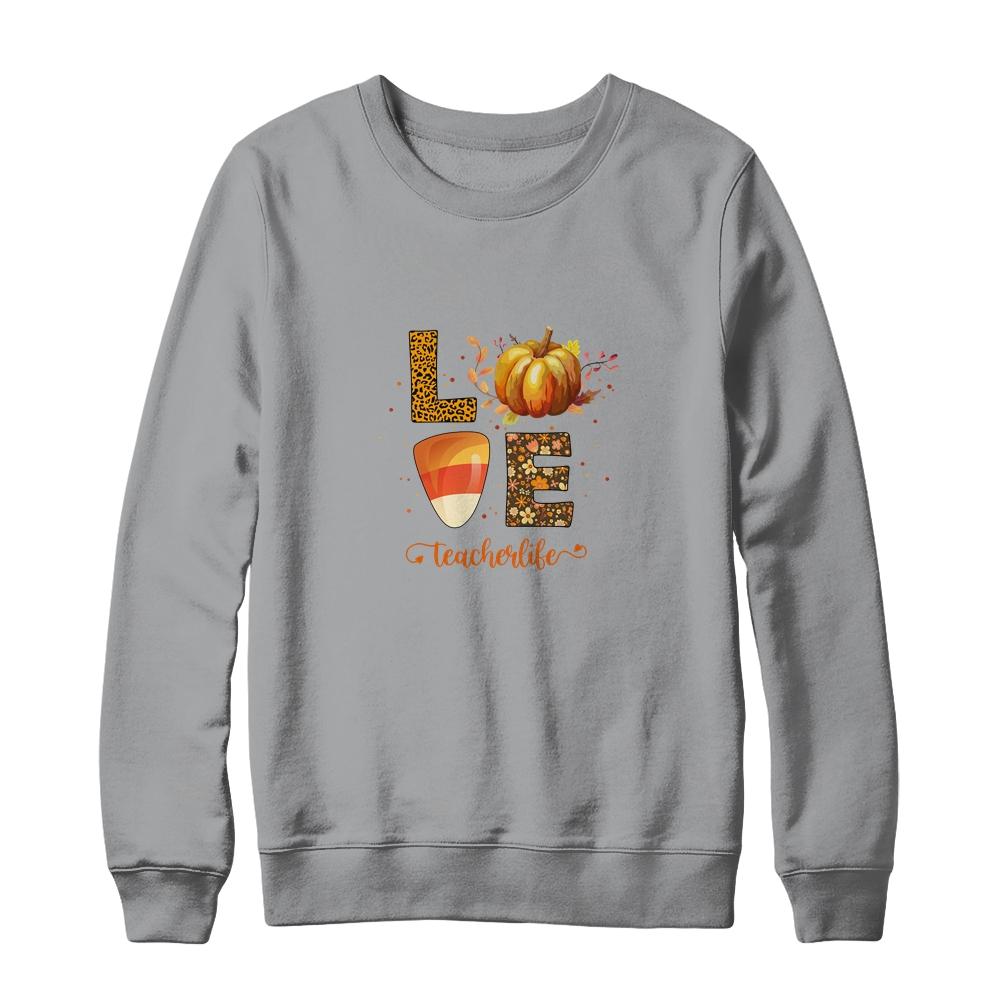 Love Teacher Life Pumpkin Halloween-T-Shirt & Sweatshirt-Crewneck Sweatshirt-Sport Grey