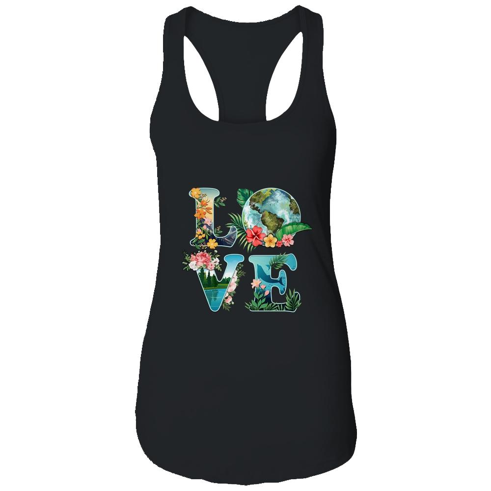 Love World Earth Day Planet Anniversary Earth Day Everyday-T-Shirt & Tank Top-Women's Ideal Racerback Tank-Black