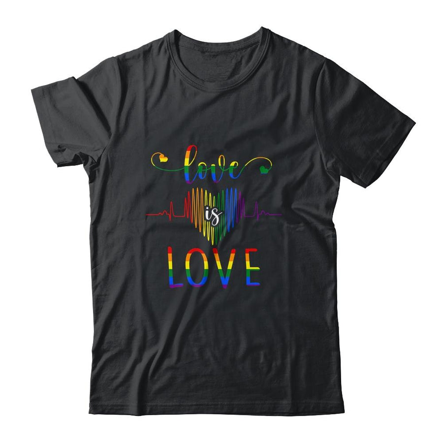 Love is Love Heartbeat Rainbow LGBT Gay Pride-T-Shirt & Tank Top-Classic T-Shirt-Black