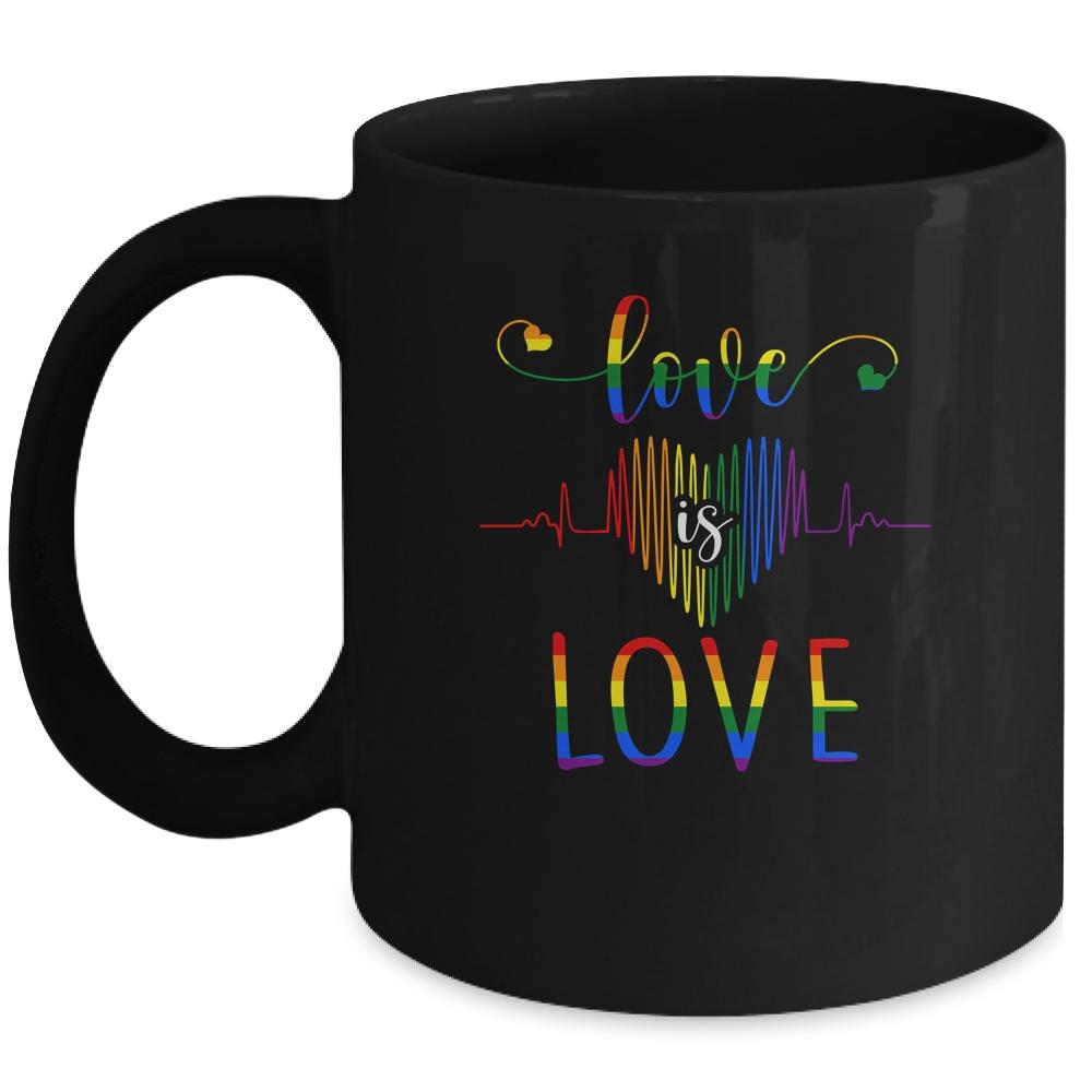 Love is Love Heartbeat Rainbow LGBT Gay Pride Mug