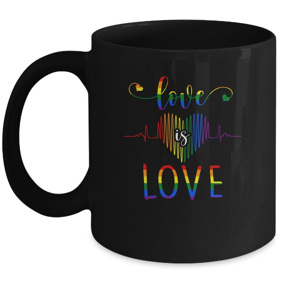 Love is Love Heartbeat Rainbow LGBT Gay Pride Mug-Coffee Mug-Mug-Black