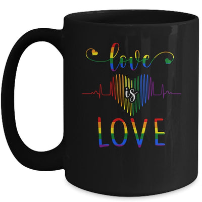 Love is Love Heartbeat Rainbow LGBT Gay Pride Mug-Coffee Mug-Mug-Black